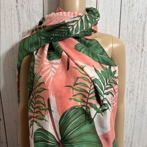 Bay Sky Tropical Leaf Print Scarf with Tassels 79" x 36"